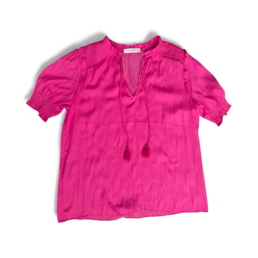 SIX/FIFTY Fuchsia Blouse with Tassel Accents